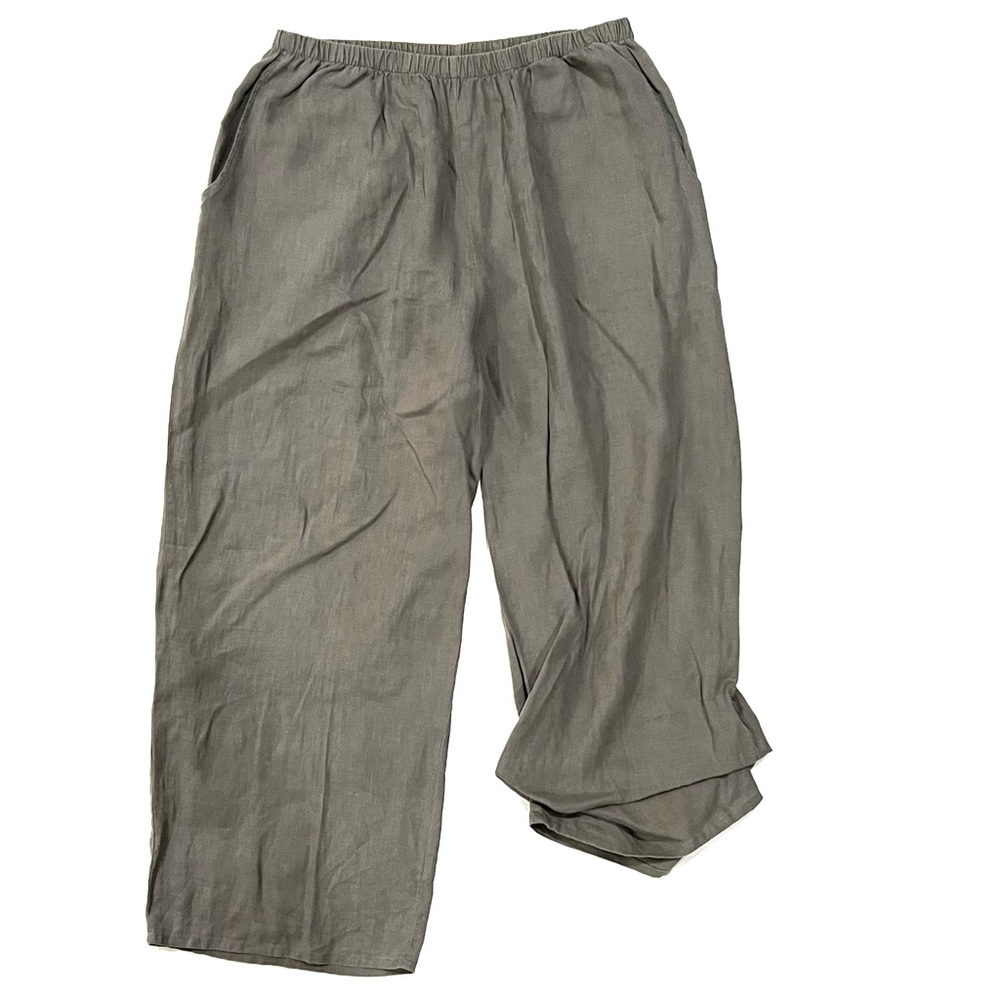 FLAX Adjustable Leg Pull-on Cropped Linen Pants - Picture 1 of 5